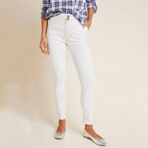 Pilcro Anthropologie Women’s High Rise Skinny Pants White Gray Stripes Size 28